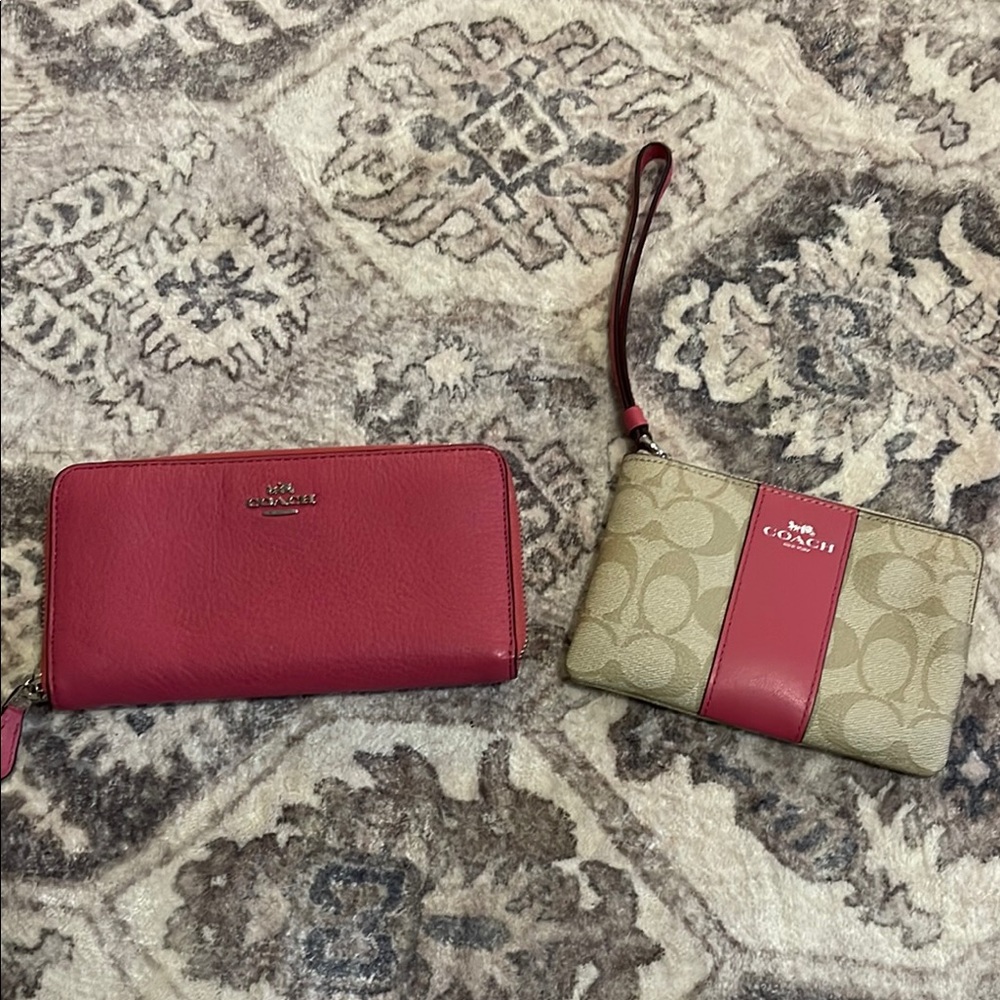 Coach Pink and Tan Wristlet and Wallet Set